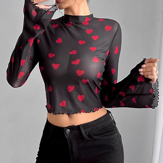 Women's Blouse Print Heart Daily Stylish Long Sleeve High