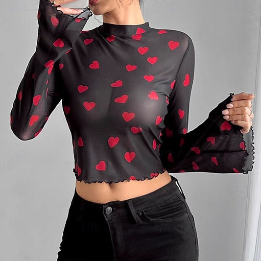 Women's Blouse Print Heart Daily Stylish Long Sleeve High