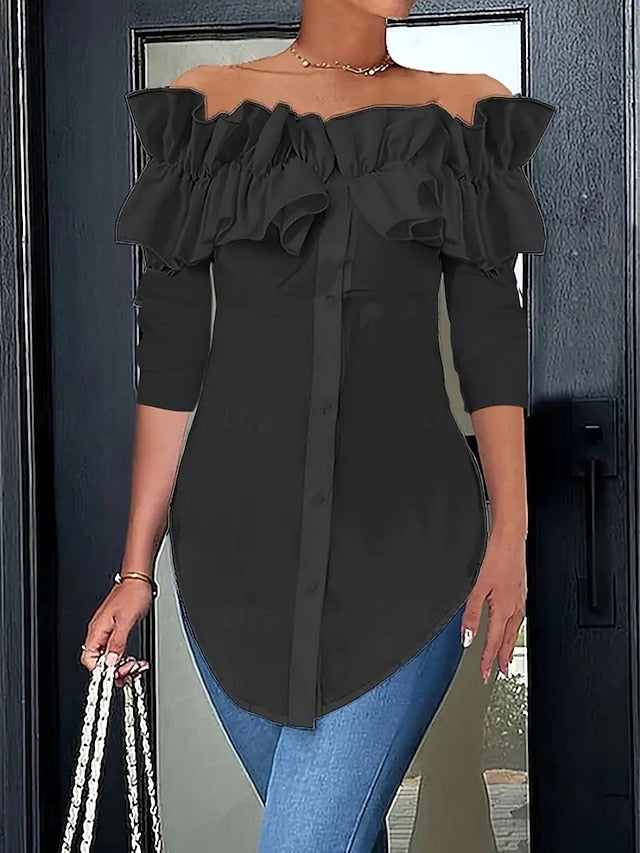 Women's Blouse Ruffle Solid Color Elegant Daily Stylish