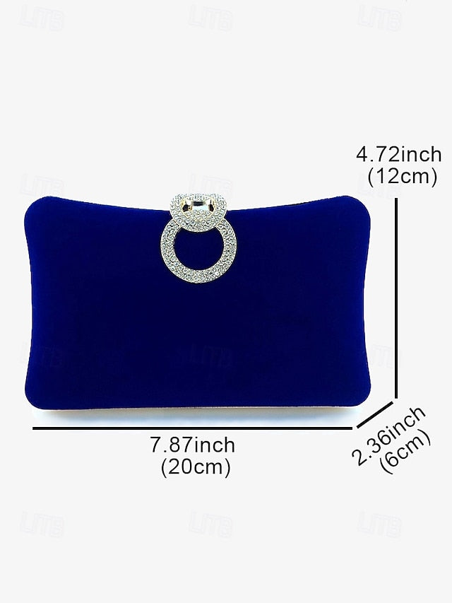 Elegant Bag Velvet with Clutch Rhinestone Ring Women's Blue