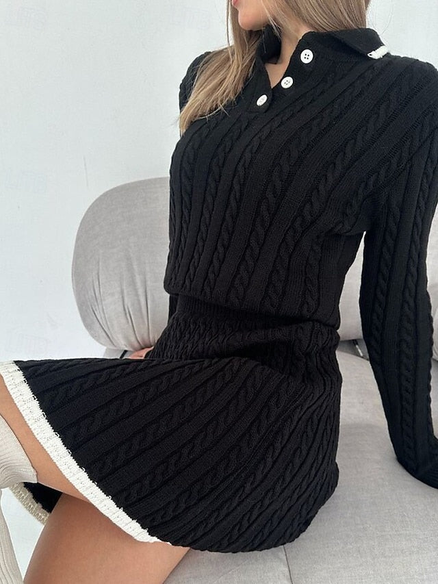 Women's Blouse Sweater Skirt Sets Long Sleeve Shirt Collar