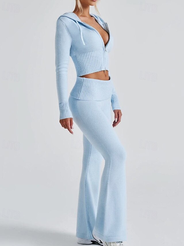 Women's Pants Sets Bolero Top Long Sleeve Hooded Plain