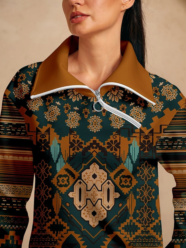 Women's Golf Pullover Sweatshirt Brown Long Sleeve Top