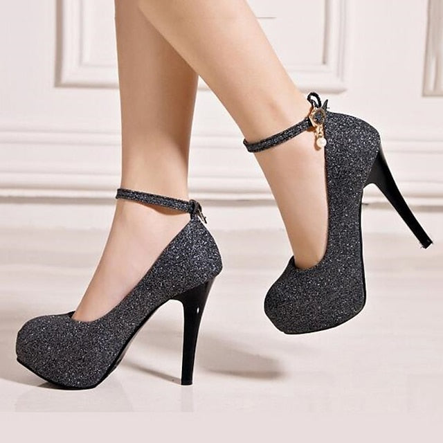 Platform Ankle with Heels Silver Women's Stiletto Glitter