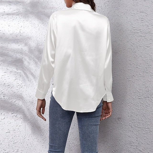 Women's Shirt Elegant Dressy Satin Top Buttons Plain Daily
