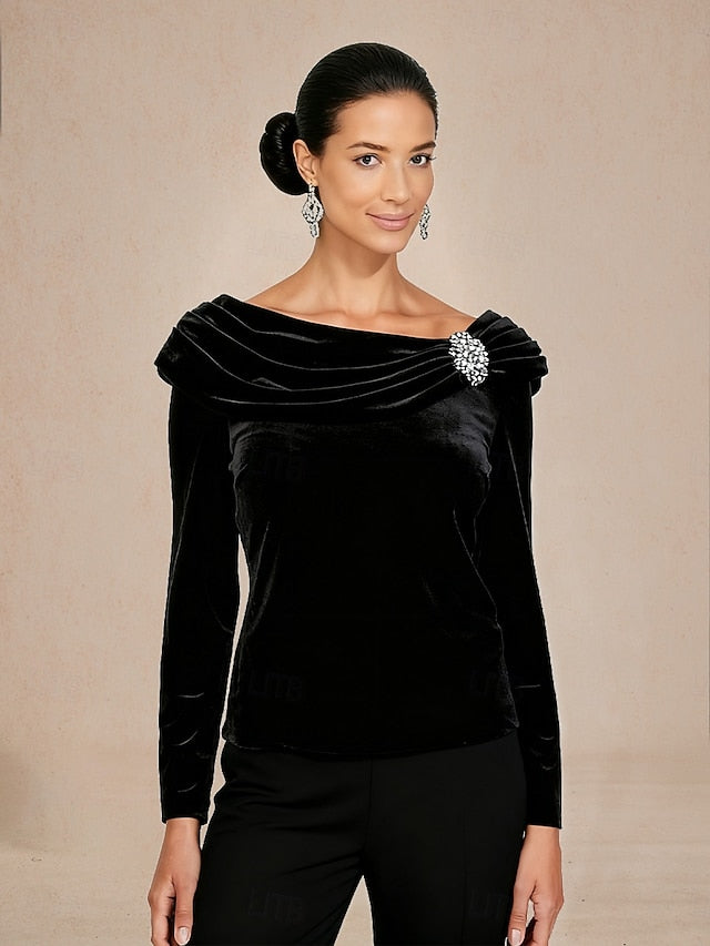 Christmas Women's Blouse Dressy Tops Velvet Solid Color