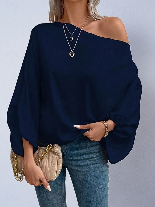 Women's Shirt Satin Shirt Blouse Off The Shoulder Tops
