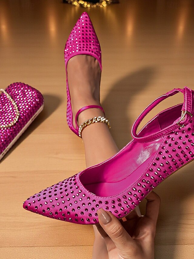 Clutch Rhinestone Matching and Bag Green Set Women's Heels