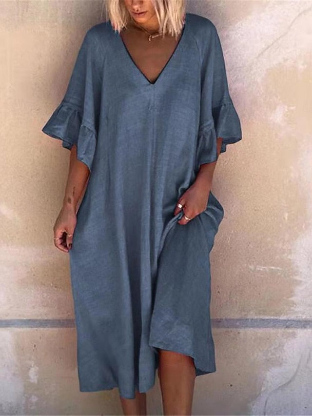 Women's Blue Pink Navy Blue Summer Spring Midi Dress Cotton