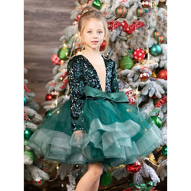 Sequin Spring Long Sleeve Dress Girls' Summer Fall 3D