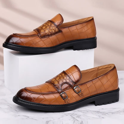 – Pattern Crocodile Brown with Men's Leather Loafers Faux