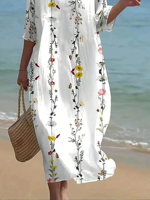 Women's Maxi Dress Boho Crew Neck  3/4 Length Sleeve Shift