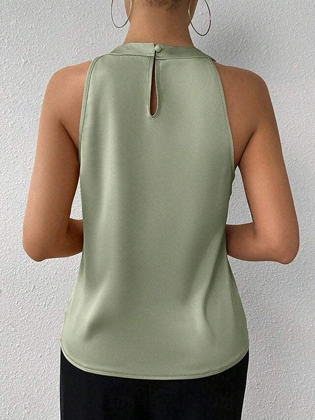 Women's Elegant Satin Top Satin Shirt Camp Collar Shirt