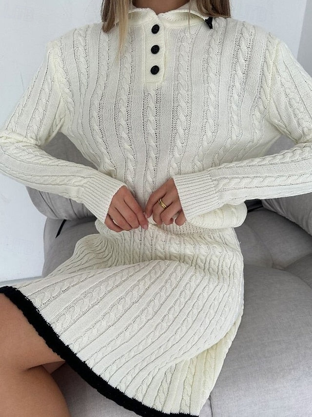 Women's Blouse Sweater Skirt Sets Long Sleeve Shirt Collar