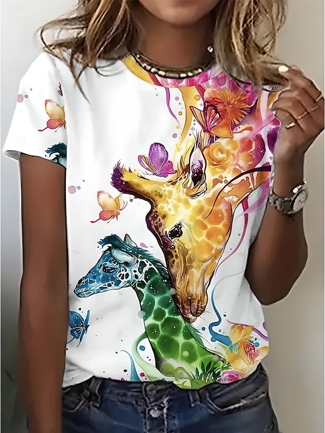 Women's T Shirt Graphic Animal Giraffe Vintage Stylish