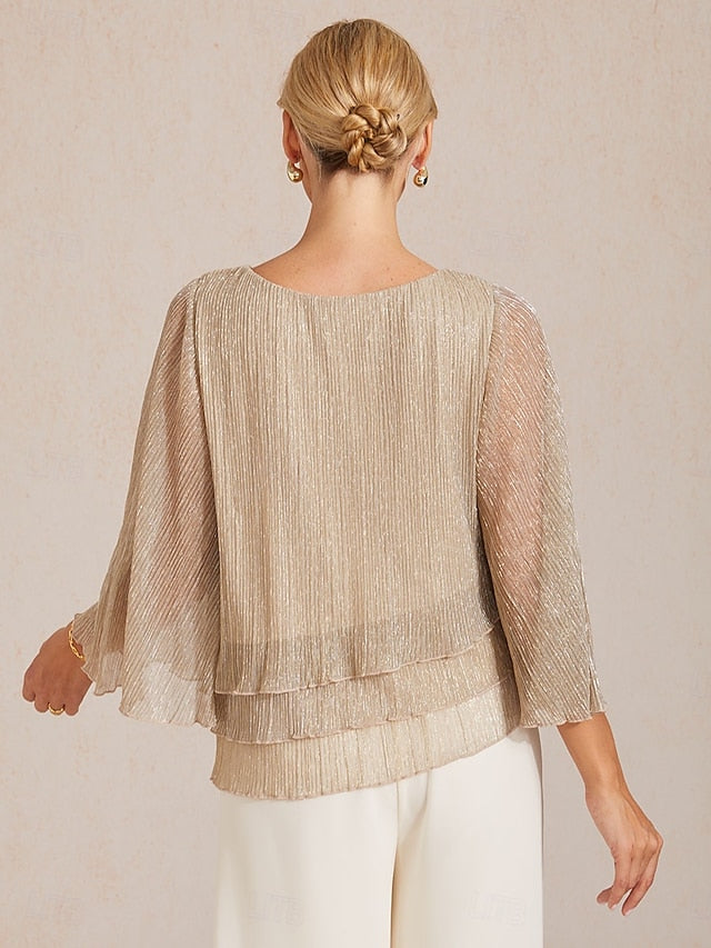 Women's Blouse Dressy Tops Layered Metallic Elegant Stylish