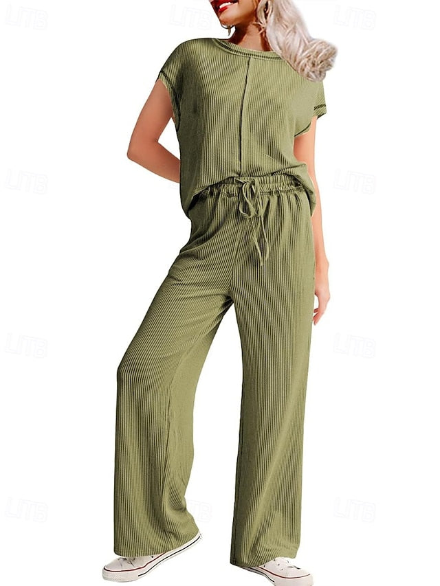 Women's Pants Sets Bolero Top Short Sleeve Crew Neck Plain