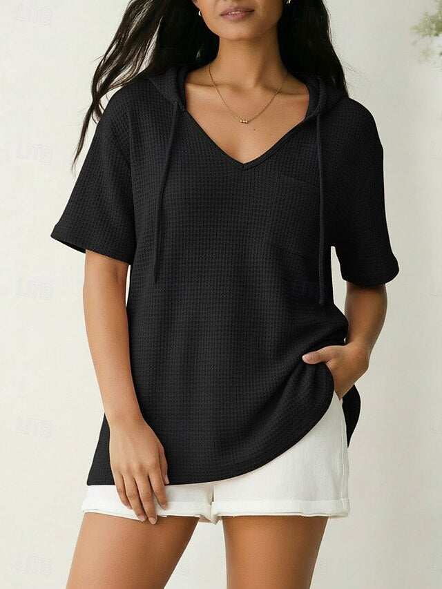 Women's Texture Blouse Waffle Knit Tops Graphic Plain