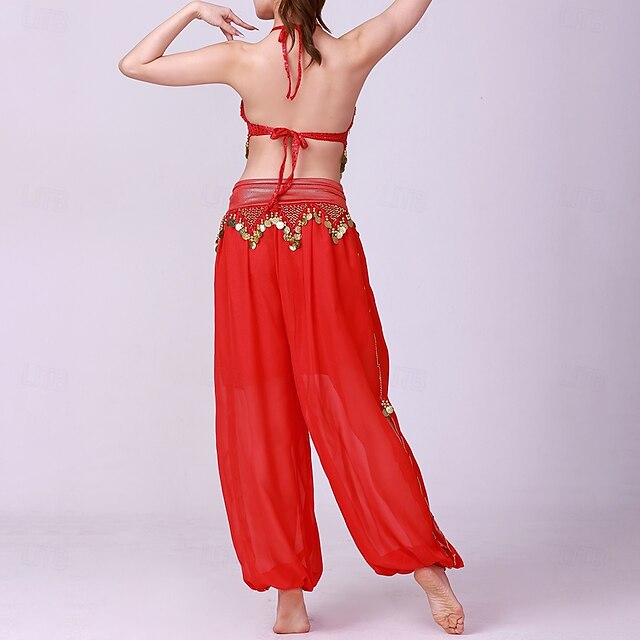 Latin Dance Top Gold Coin Pure Color Splicing Women's