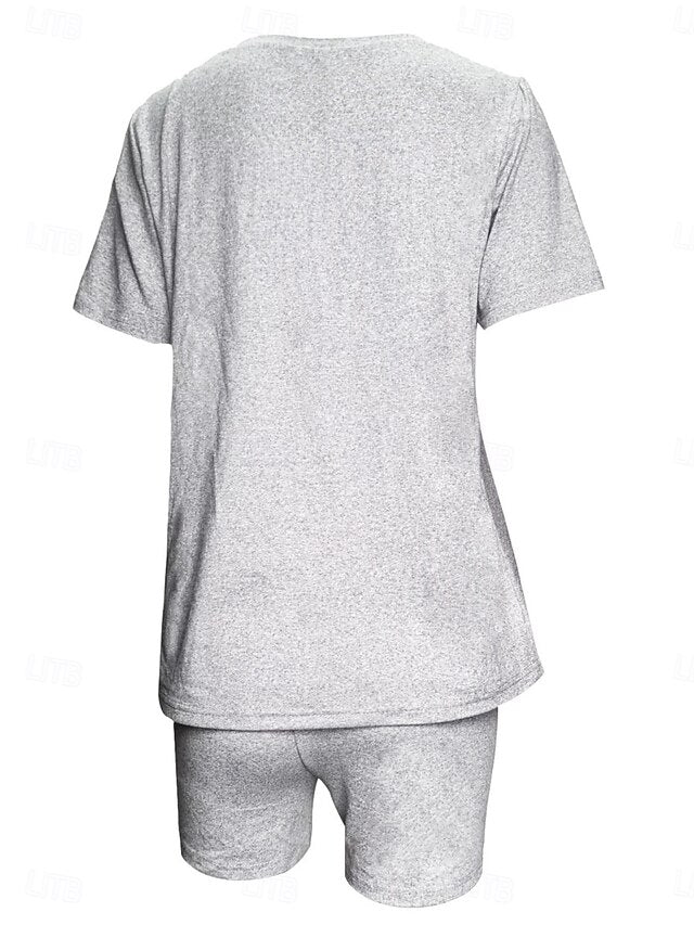 Women's Shorts Sets Short Sleeve Round Neck Plain Fashion