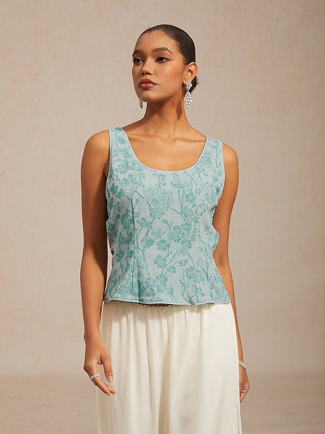 Women's Dressy Tops Twinset Elegant Lace Sequins Paisley