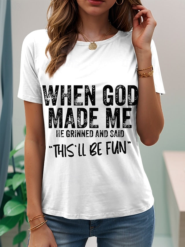 Women's T Shirt Print Graphic Letter Stylish Casual Short
