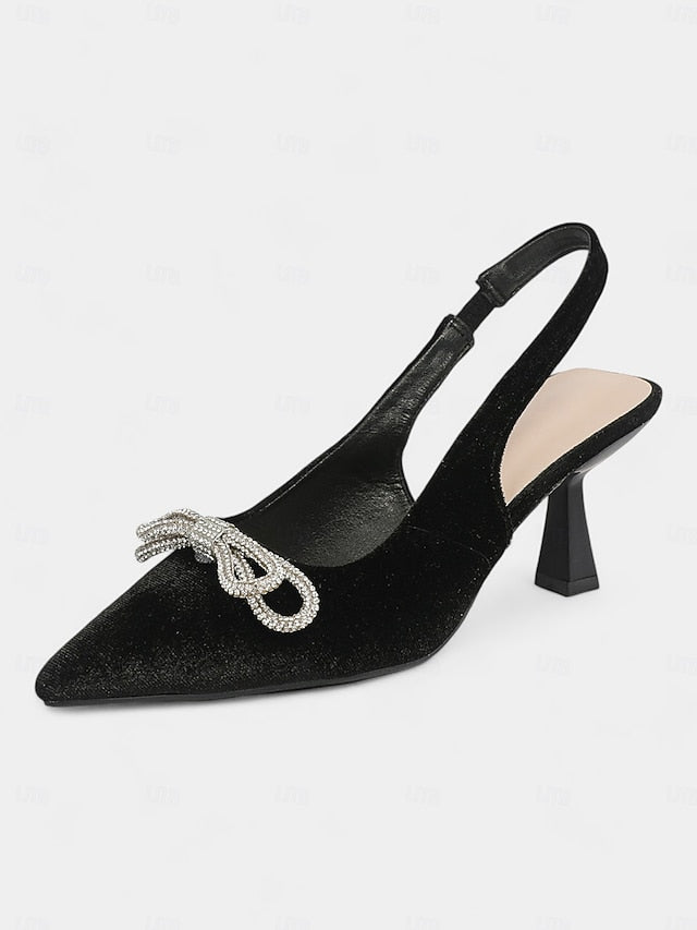 Slingback Toe – Heels Cocktail Women's Pointed Velvet