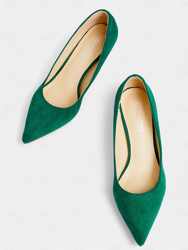 with Green Pointed-Toe Women's Kitten Suede Emerald Pumps