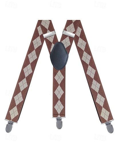 Clip-On Men's Classic Suspenders Pattern Argyle –