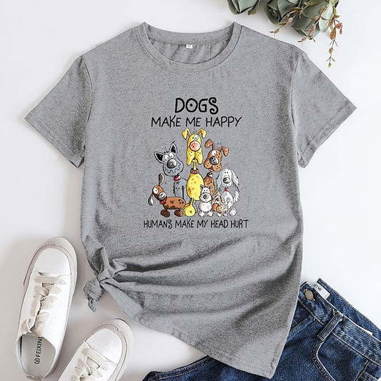 Women's T shirt Tee 100% Cotton Dog Short Sleeve Daily