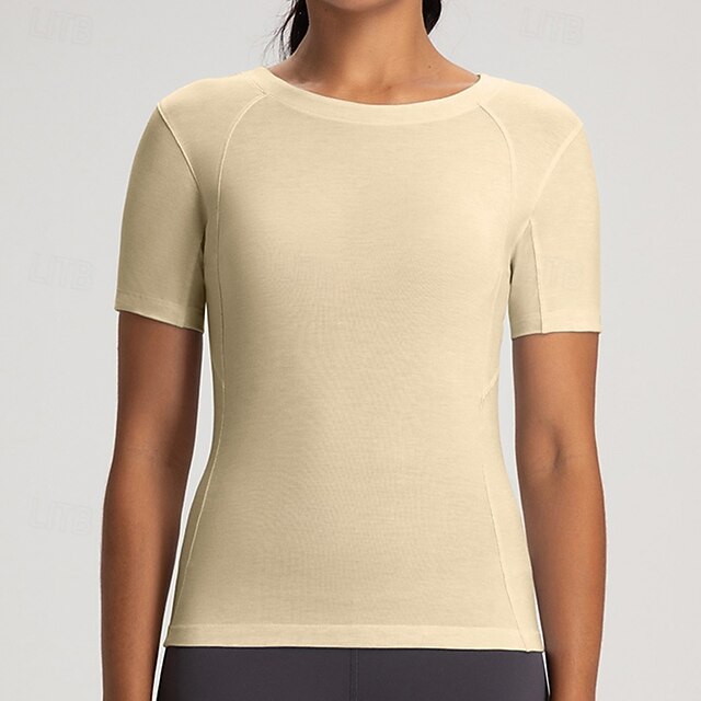 Women's Yoga T-shirt Workout Tops Round Neckline Breathable