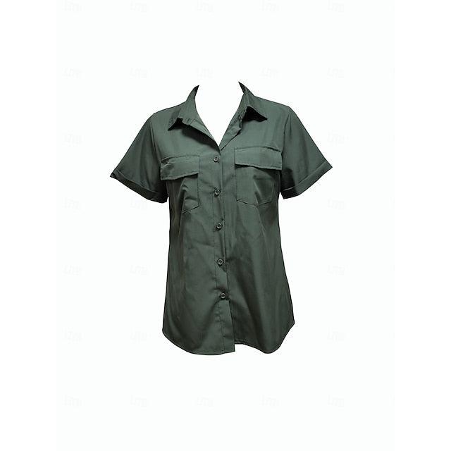 Women's Summer Shirt Dress Shirt Blouse Pocket Buttons