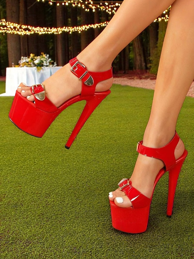 Buckle White Patent Gold High Heels Platform Women's with