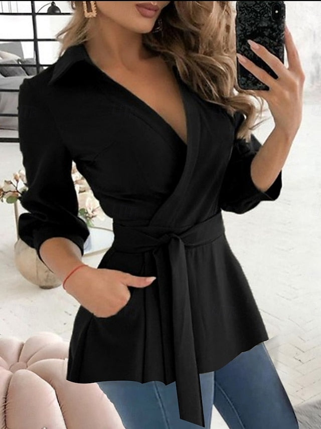 Women's Blouse Lace up Solid Color Elegant Stylish Basic
