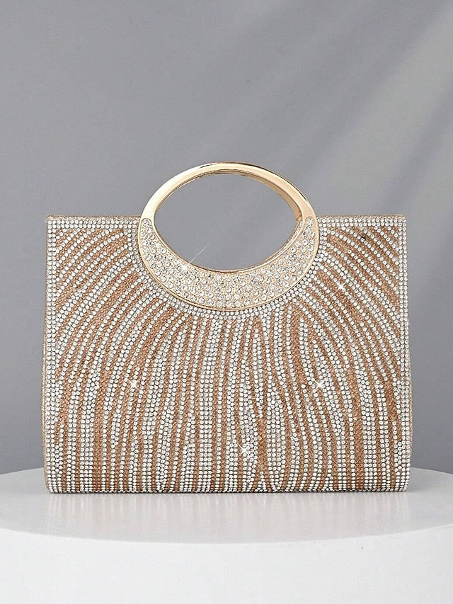 – Bag Round Evening Rhinestone Handle with Clutch Women's