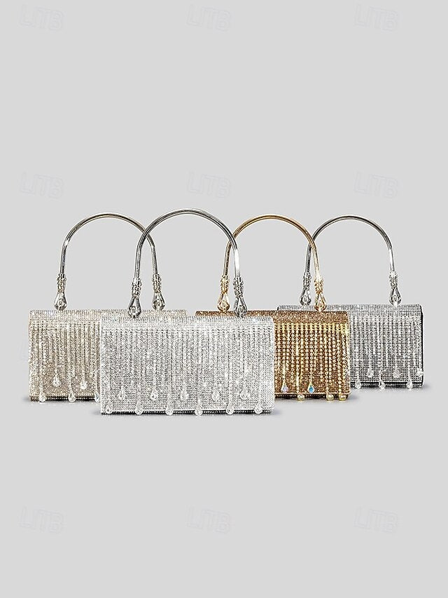 Handbag with Chain Women's Silver Evening Crystal Elegant