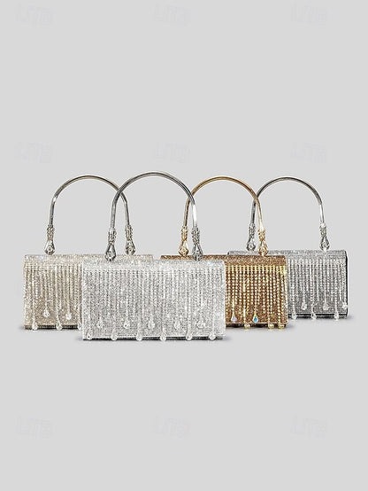 Handbag with Chain Women's Silver Evening Crystal Elegant