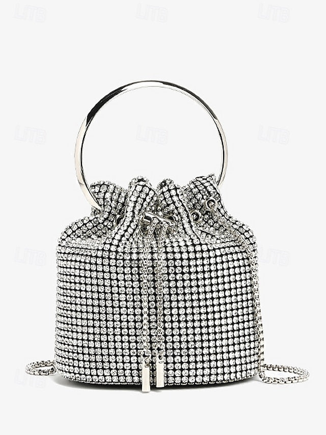 Bucket with Bag Silver Women's Metal Rhinestone Sparkling