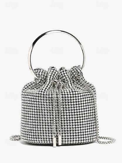 Bucket with Bag Silver Women's Metal Rhinestone Sparkling