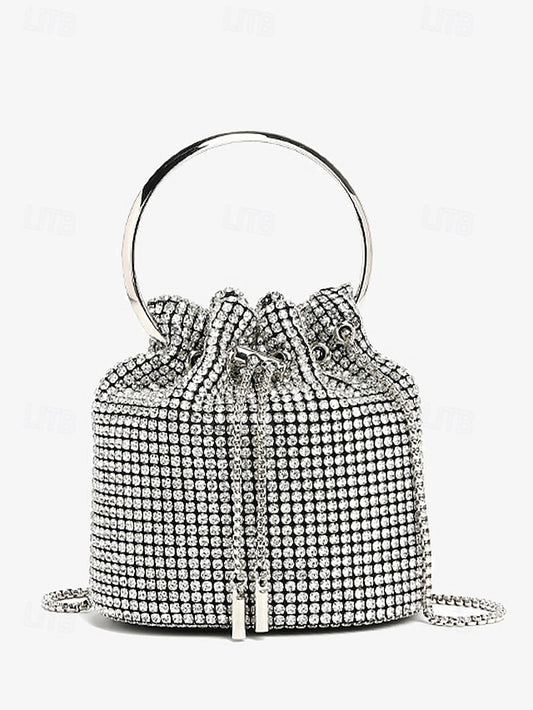 Bucket with Bag Silver Women's Metal Rhinestone Sparkling