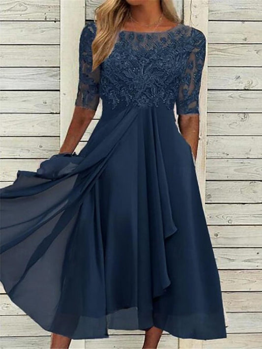 Women's Midi Dress Lace Dress Cocktail Dress Wedding Guest