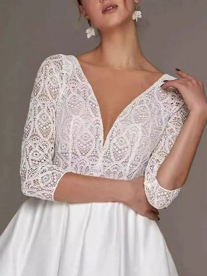 Tea Dress Neck Elegant A-Line the Mother Bride V Simple of