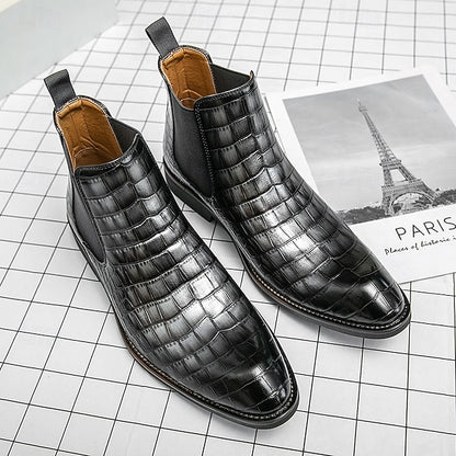 – Boots Slip-On Pattern Crocodile Men's Brown Chelsea