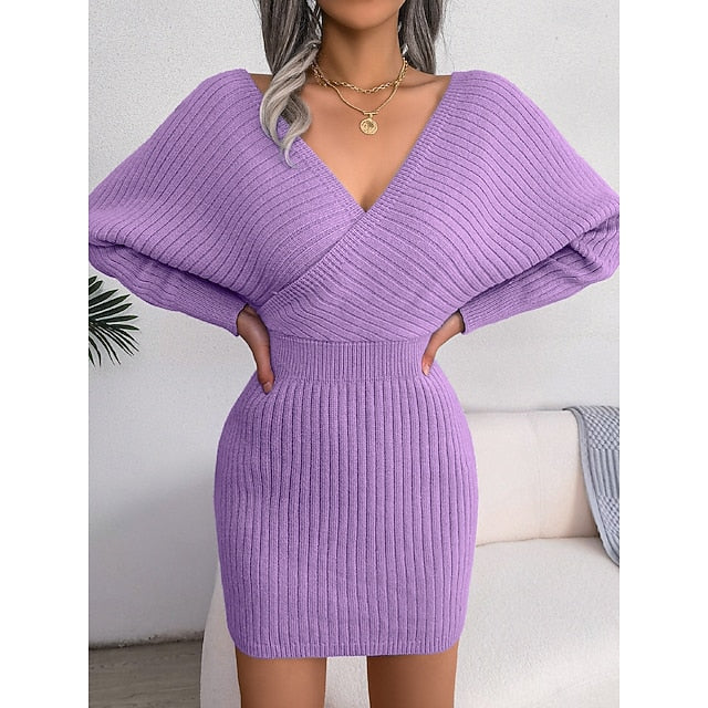 Women's Sweater Sweater Dress Casual Soft Pure Color Ribbed