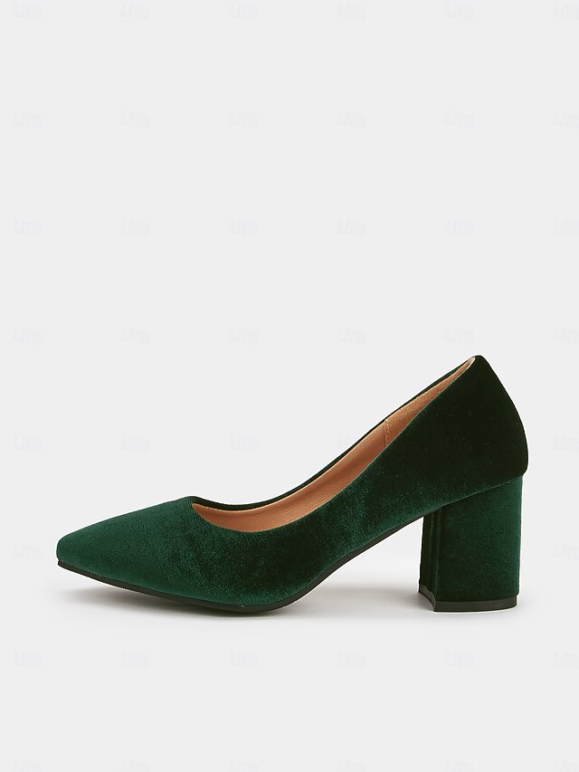 Block Green Heel Pointed Elegant - Women's Pumps Toe Velvet