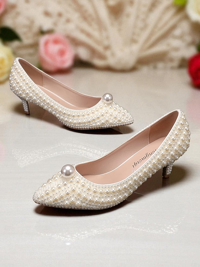 Pumps Pearl-Embellished Heel and Matching Women's Kitten