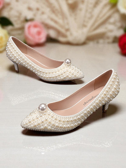 Pumps Pearl-Embellished Heel and Matching Women's Kitten