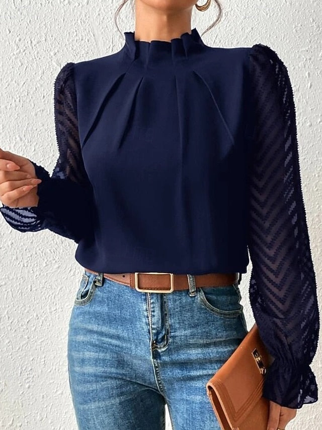Women's Shirt Blouse Patchwork Plain Modern Casual Long