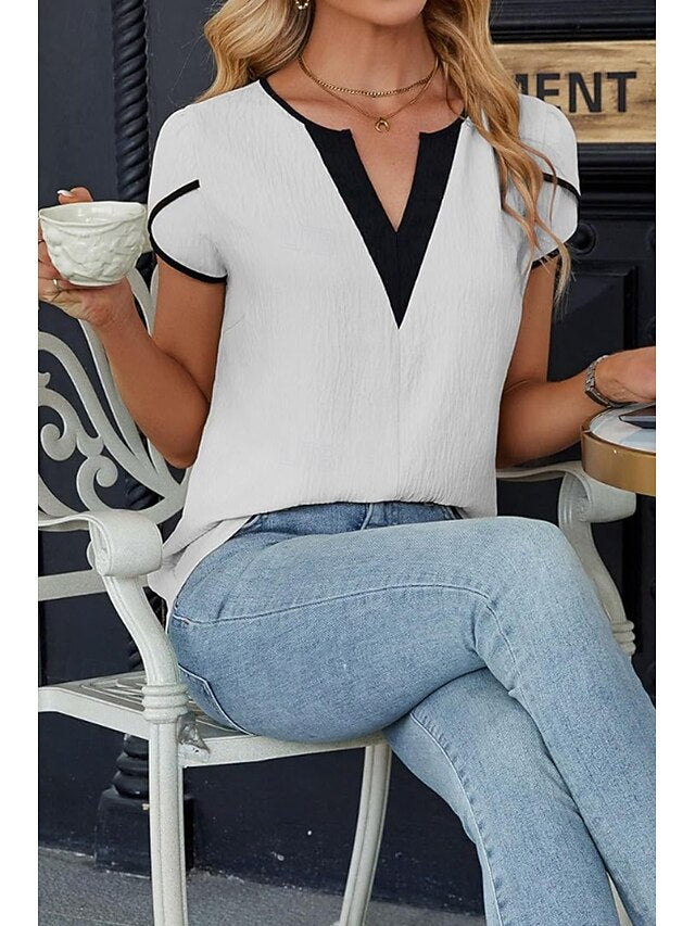Women's Blouse Patchwork Color Block Modern Casual Short