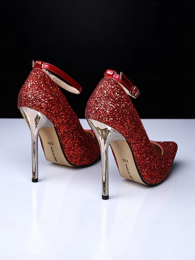 Glitter – Gold Pointed Women's Stiletto Toe Sparkly Heels